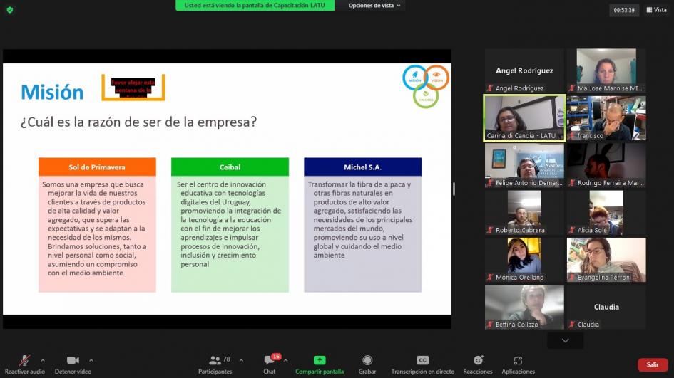 Imagen de uno de los cursos virtuales Imagen de una pantalla de Zoom; se ven personas y un texto