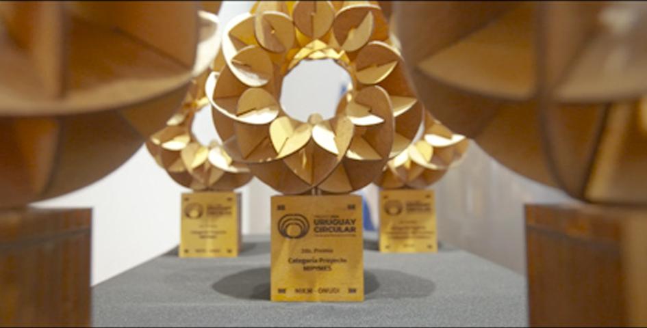 Premio Uruguay Circular Premio, con forma similar a una flor y construidos en algo parecido al cartón o madera