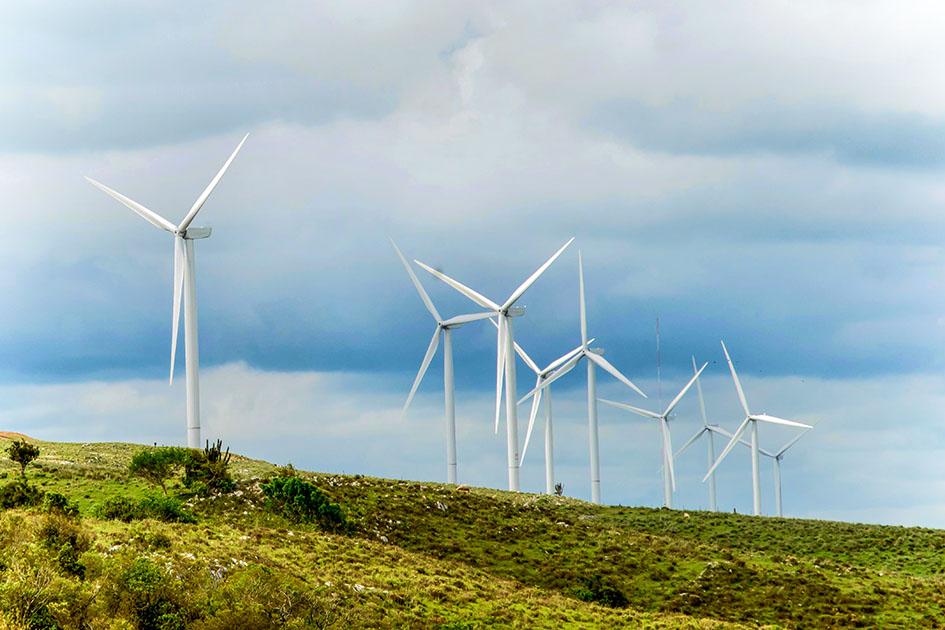 Molinos de viento sobre una colina