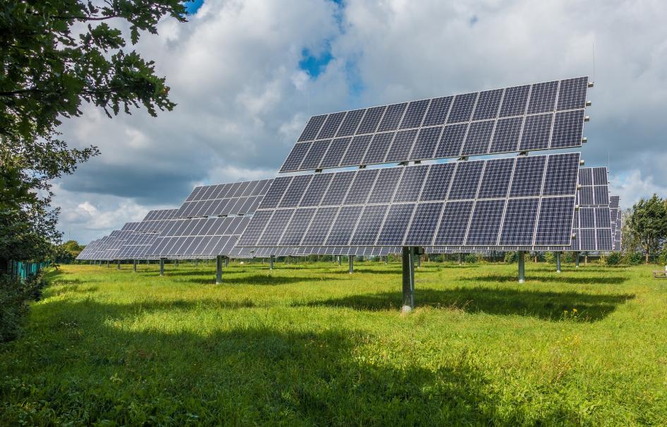Energía fotovoltaica Paneles fotovoltaicos sobre césped