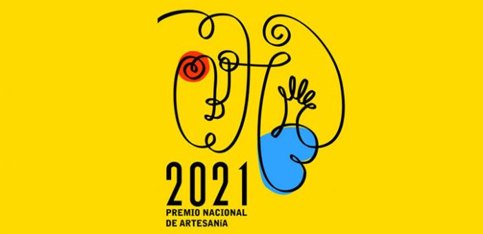 Afiche amarillo con iconografía alusiva a la artesanía nacional