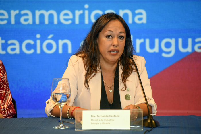 Ministra Cardona sentada hablando en mesa de oradores