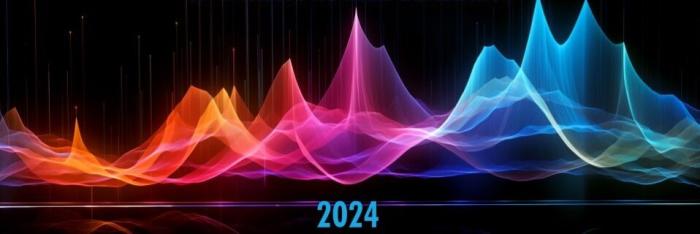 Día munidal de la radio 2024 Ondas de radio en diferentes colores destacadas sobre fondo negro