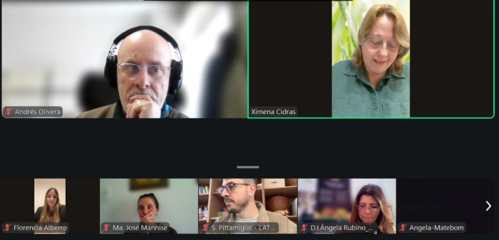 Presentación virtual de Prodiseño Imágenes de la directora de Dinapyme y otras usuarias y usuarios (captura de pantalla de la charla)