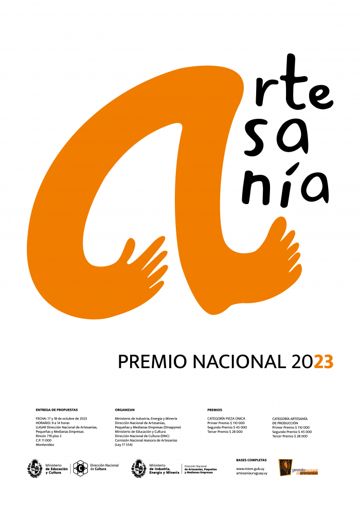 Afiche; incluye la palabra artesanía con una "a" destacada y naranja que forma una mano y una pierna