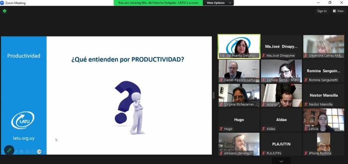 Imagen de la capacitación virtual: pantalla de videoconferencia con participantes y PPT