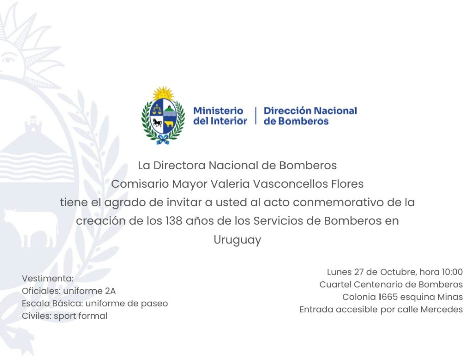 Invitación aniversario bomberos. Entrada accesible por calle Mercedes