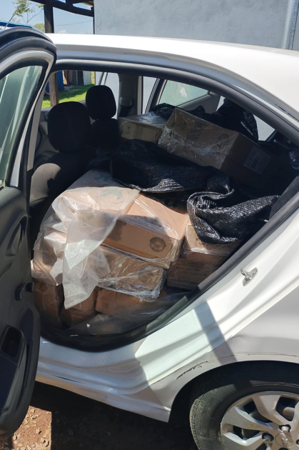 Cajas con carne de pollo en asiento trasero de auto