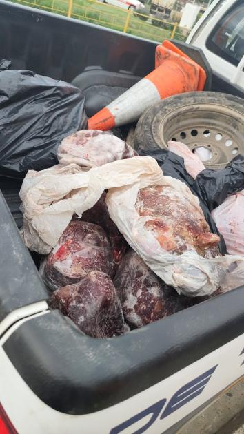 Carne incautada cargada en caja de móvil policial Carne incautada cargada en caja de móvil policial