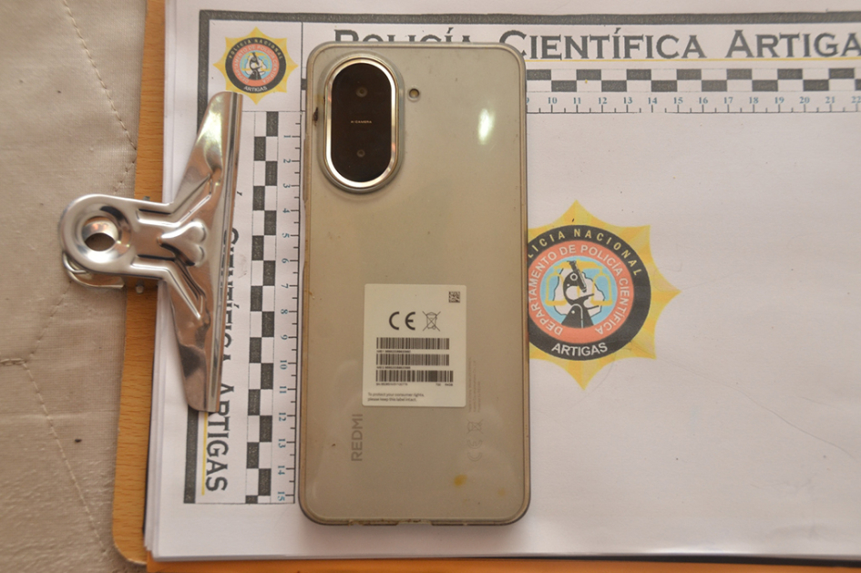 Un celular color blanco.