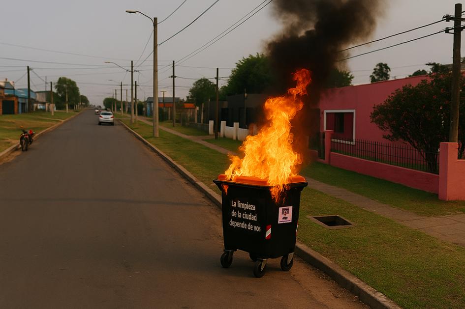 Contenedor incendiándose. Contenedor incendiándose.
