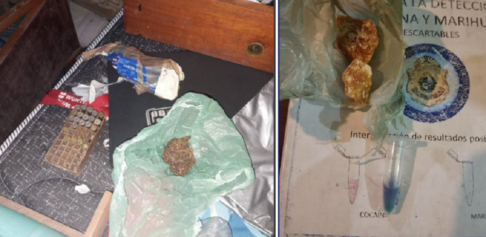 Incautación de marihuana prensada, pasta base de cocaína, dinero. Municiones, drogas , balanza y materiales para reactivos de sustancias estupefacientes.
