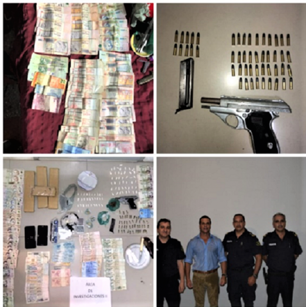 Personal policial de Rio Branco desarticuó una boca de droga. Dinero, arma de fuego, municiones, sustancias estupefacientes, balanza.