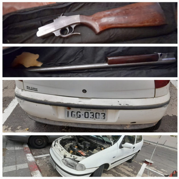 Investigación llevada a cabo finalizó con la incautación de un arma larga y un vehículo brasileño. Escopeta y automóvil de origen brasileño incautados.