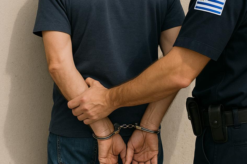 Hombre esposado por la policía. Hombre esposado por la policía.