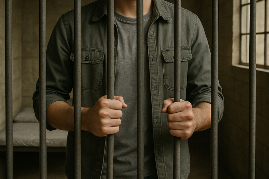 Hombre tras las rejas.