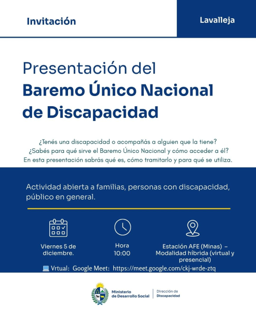 Invitacion a presentacion del Baremo único Nacional en Minas