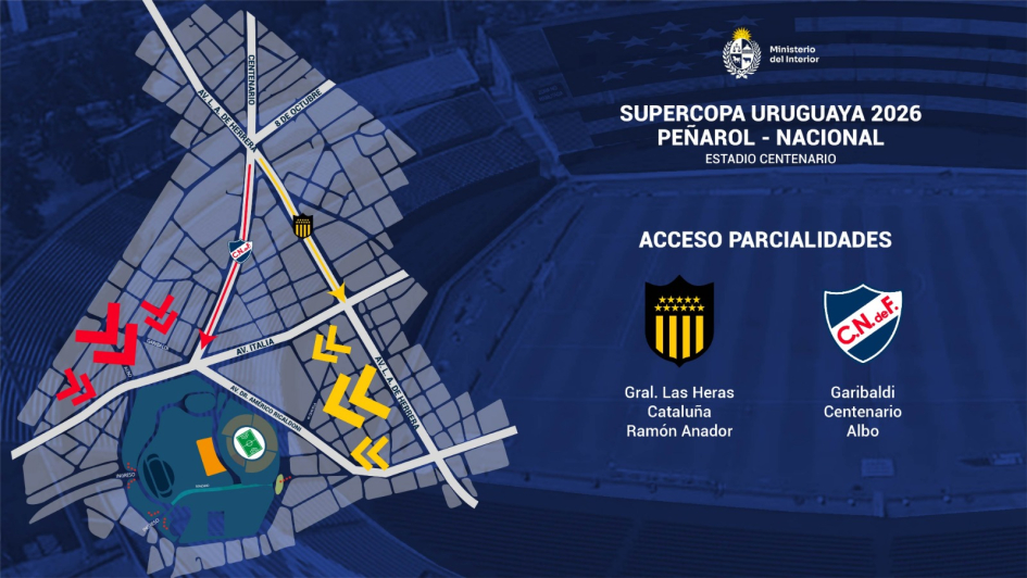 Operativo de seguridad para el partido clásico por la final de la Supercopa Uruguaya 2026