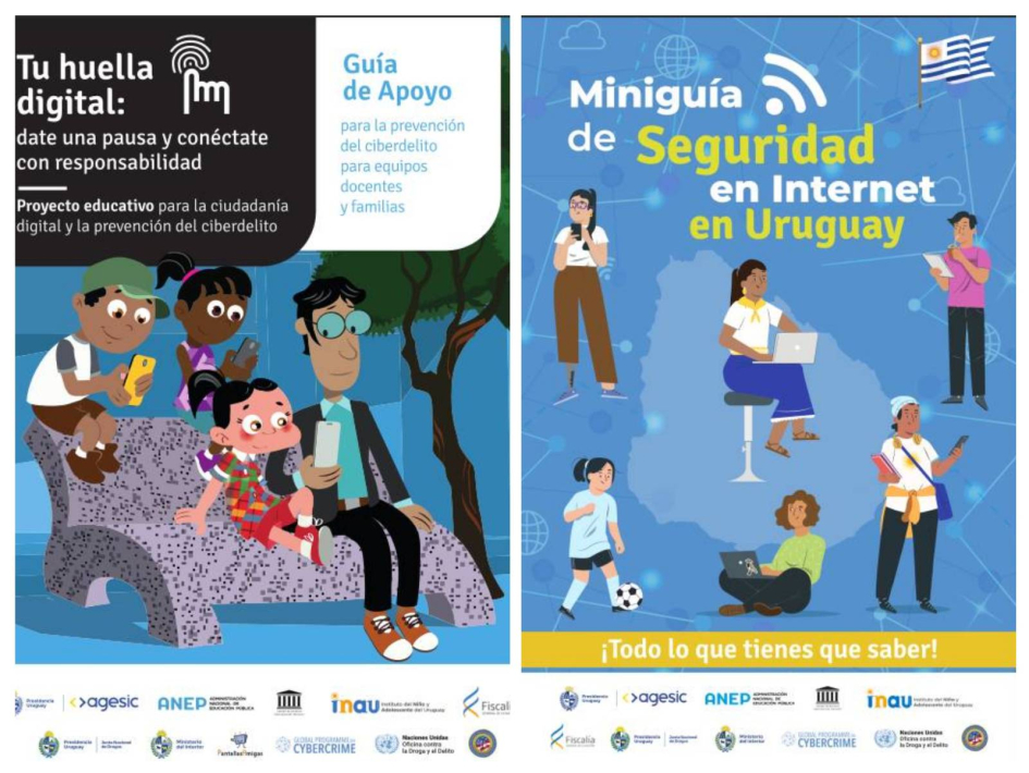 Portadas de las dos publicaciones presentadas Grupo de personas utilizando dispositivos electrónicos como computadoras, celulares, tablets.