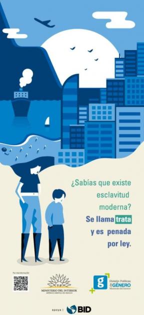 afiche sobre la trata de personas afiche con QR conteniendo información sobre trata de personas del Ministerio del Interior