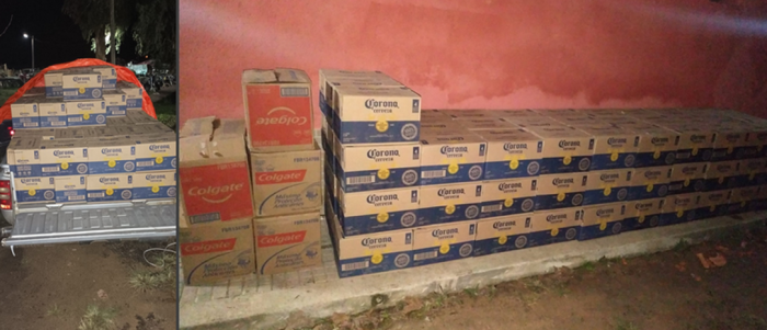 Varias cajas de cerveza corona y pasta dental fueron incautadas Cajas de cerveza corona incautadas y pasta dental.