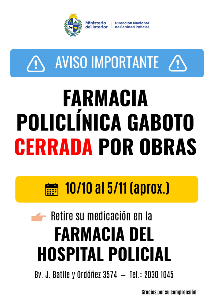 Comunicado Farmacia de Policlínica Gaboto
