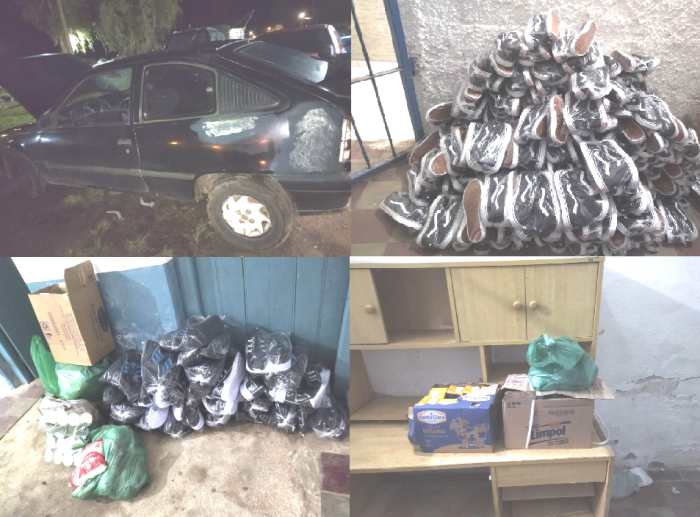 Mercaderia incautada: comestibles, championes y automóvil.