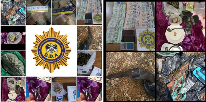 Armas de fuego, sustancias estupefacientes, dinero, Teléfonos celulares.