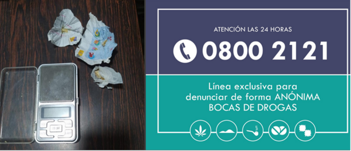 Líneas de comunicación en caso de denuncias anónimas de Bocas de Drogas. Pasta Base incautada.