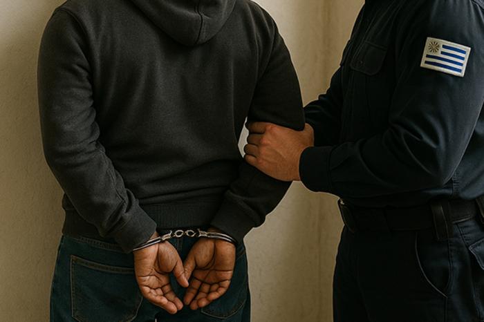 Hombre esposado por la policía. Hombre esposado por la policía.