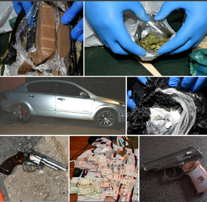 Incautación de automóvil, droga, armas de fuego y dinero.
