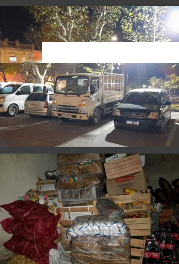 Vehículos intervenidos con la carga, bebidas, frutas y verduras, carne, alimentos en general.
