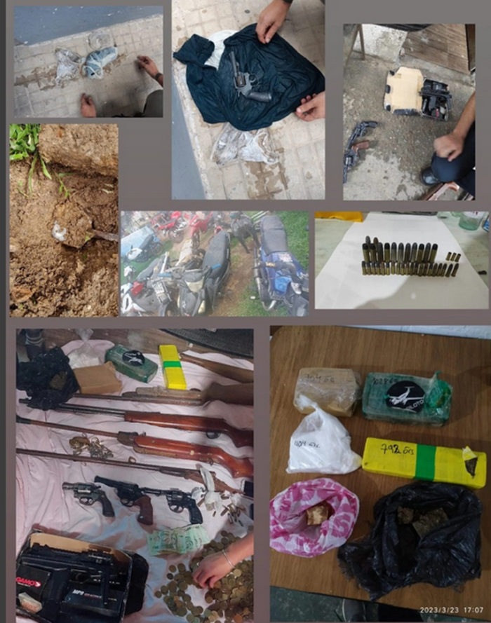 Allanamientos en Melo finalizó con la incautación de armas, estupefacientes, vehículos, dinero. Varios objetos incautados.