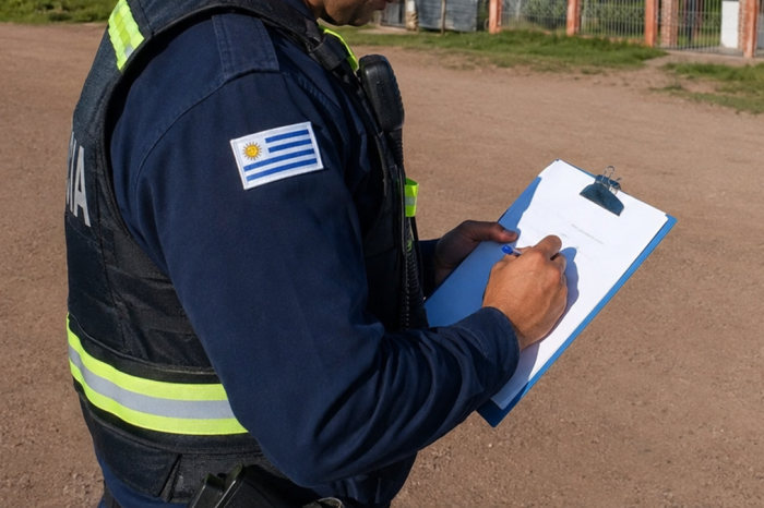Policía escribiendo en planilla Policía escribiendo en planilla