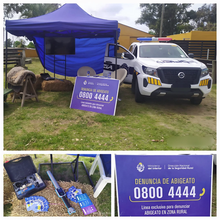 Stand de Policía de Seguridad Rural y camioneta de la Unidad