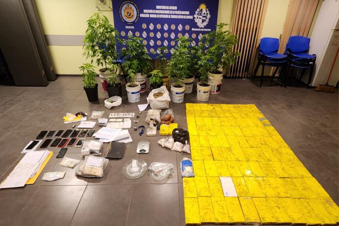 Foto con ladrillos de cocaína, plantas de marihuana y otros objetos incautados. Foto con ladrillos de cocaína, plantas de marihuana y otros objetos incautados.