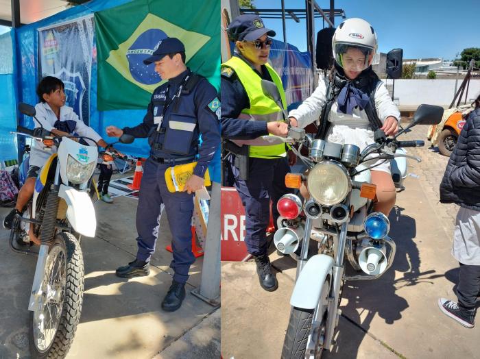 Visitantes recibiendo instrucción por parte División Transito de Quaraí y la Brigada Policial de Trá