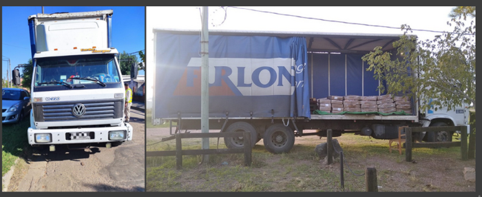 Camion intervenido por la policia con mercaderia destinada a la capital del país. Camión con mercaderia a bordo.