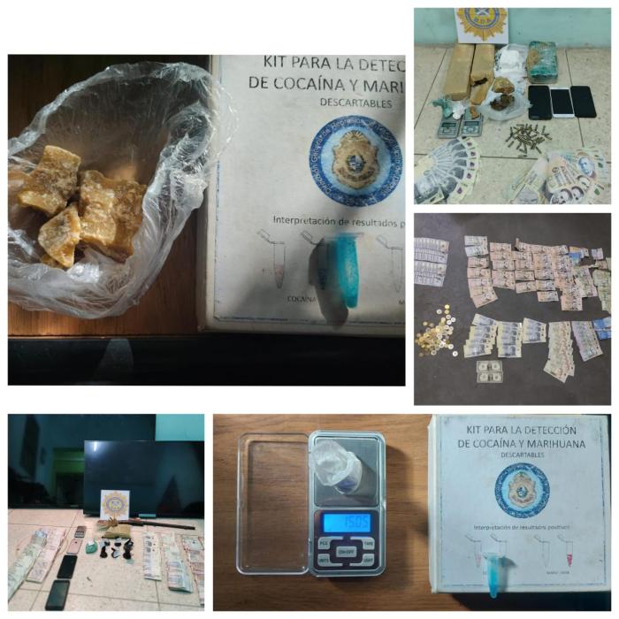 Droga, dinero, arma de fuego, municiones, teléfonos celulares y televisores.
