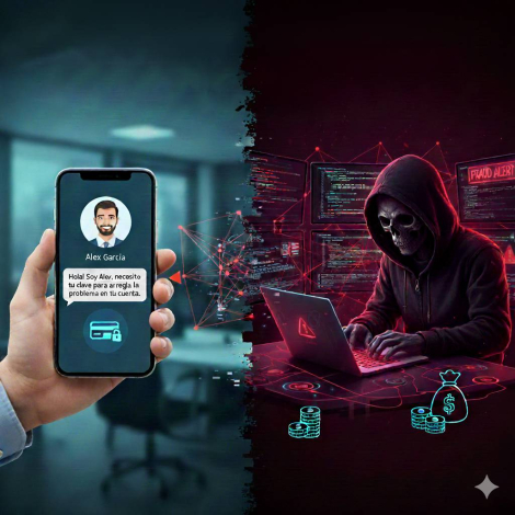 Ciberdelincuente enviando mensaje falso