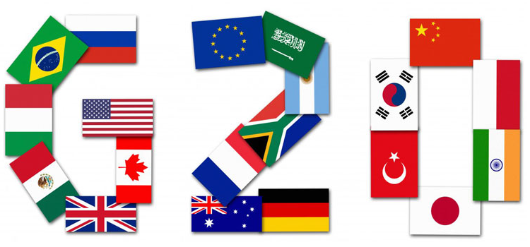 G20 formado con banderas