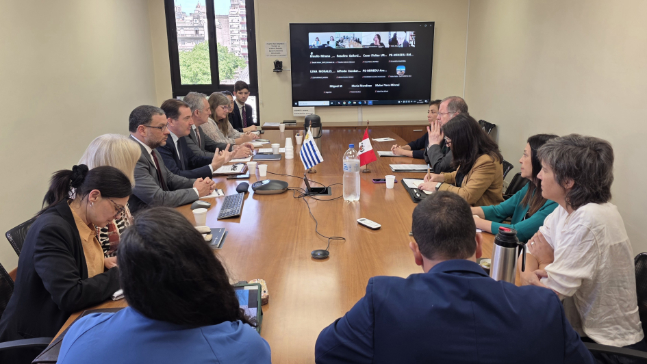 Mesa de reunión con delegación peruana por firma Comisión Mixta Uruguay-Perú Mesa de reunión con delegación peruana por firma Comisión Mixta Uruguay-Perú