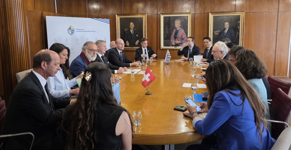 Delegaciones en mesa de reunión