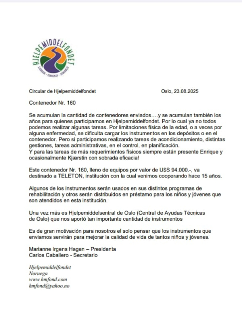 Circular from Oslo: Container 160 with rehabilitation equipment for TELETÓN Uruguay Circular from Oslo: Container 160 with rehabilitation equipment for TELETÓN Uruguay