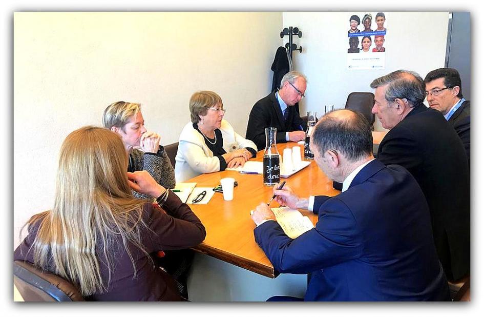 Canciller Rodolfo Nin Novoa reunido con la Alta Comisionada de las Naciones Unidas para los Derechos Humanos, Michelle Bachelet Imagen dell Ministro en entrevista con la Alta Comisionada de las Naciones Unidas para los Derechos Humanos, Michelle Bachelet