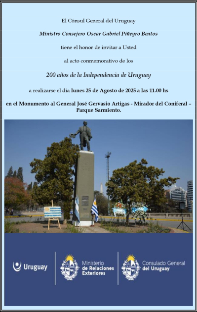 Invitación Ofrenda Floral Lunes 25.08.2025. Monumento Artigas. 11 horas Ofrenda floral 2025