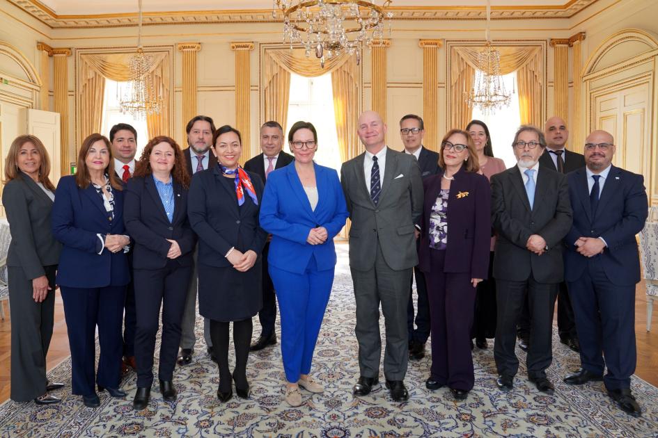 Swedish Foreign Minister and Heads of Mission of GRULAC Swedish Foreign Minister and GRULAC Heads of Mission standing and facing forward, posing