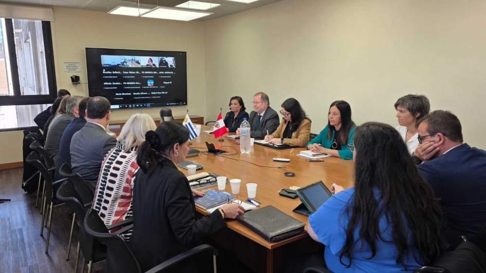 Mesa de reunión con delegación peruana por firma Comisión Mixta Uruguay-Perú Mesa de reunión con delegación peruana por firma Comisión Mixta Uruguay-Perú