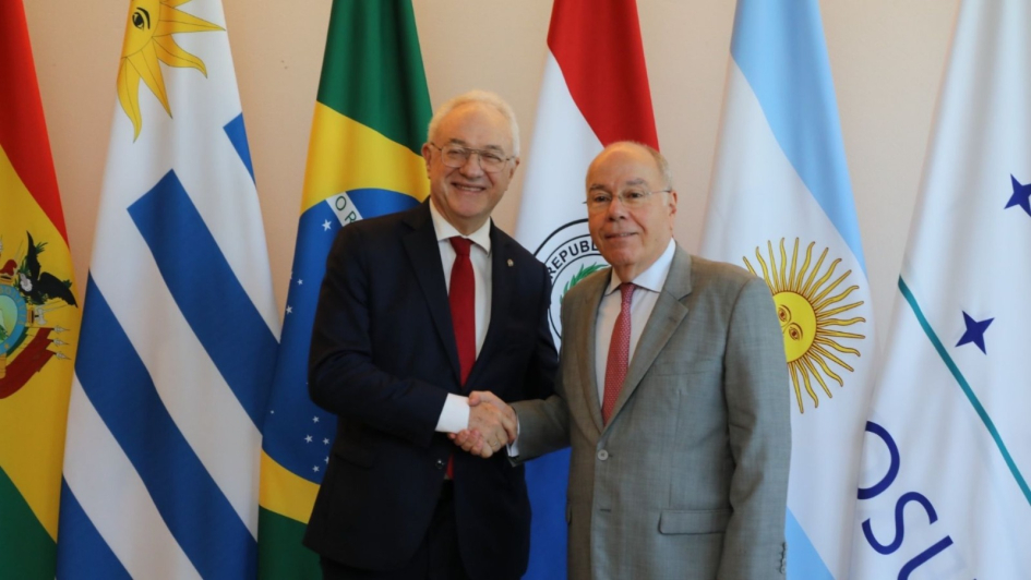 Canciller, Mario Lubetkin con canciller de Brasil, Mauro Vieira Canciller, Mario Lubetkin y canciller de Brasil Mauro Vieira