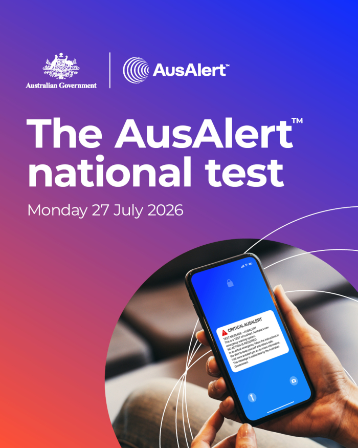 Ausalert Image of a mobile phone displaying the text “The AusAlert national test”